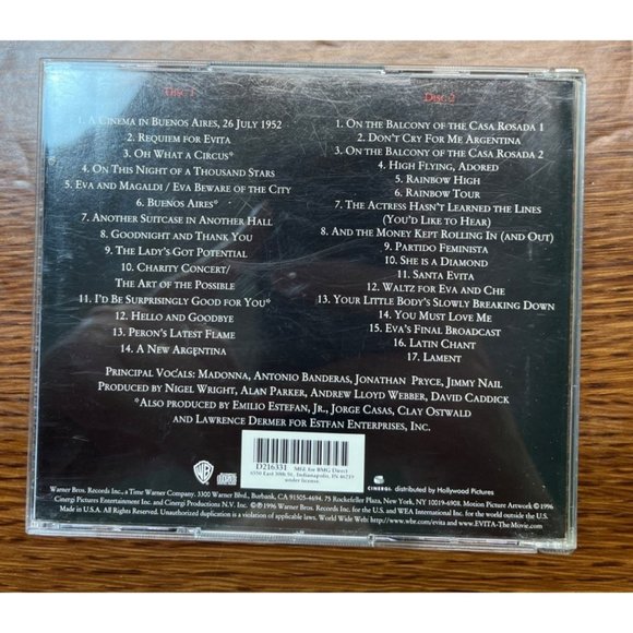 Evita Complete Motion Picture Music Soundtrack 2 CD Set 1996 BMG - Picture 3 of 6